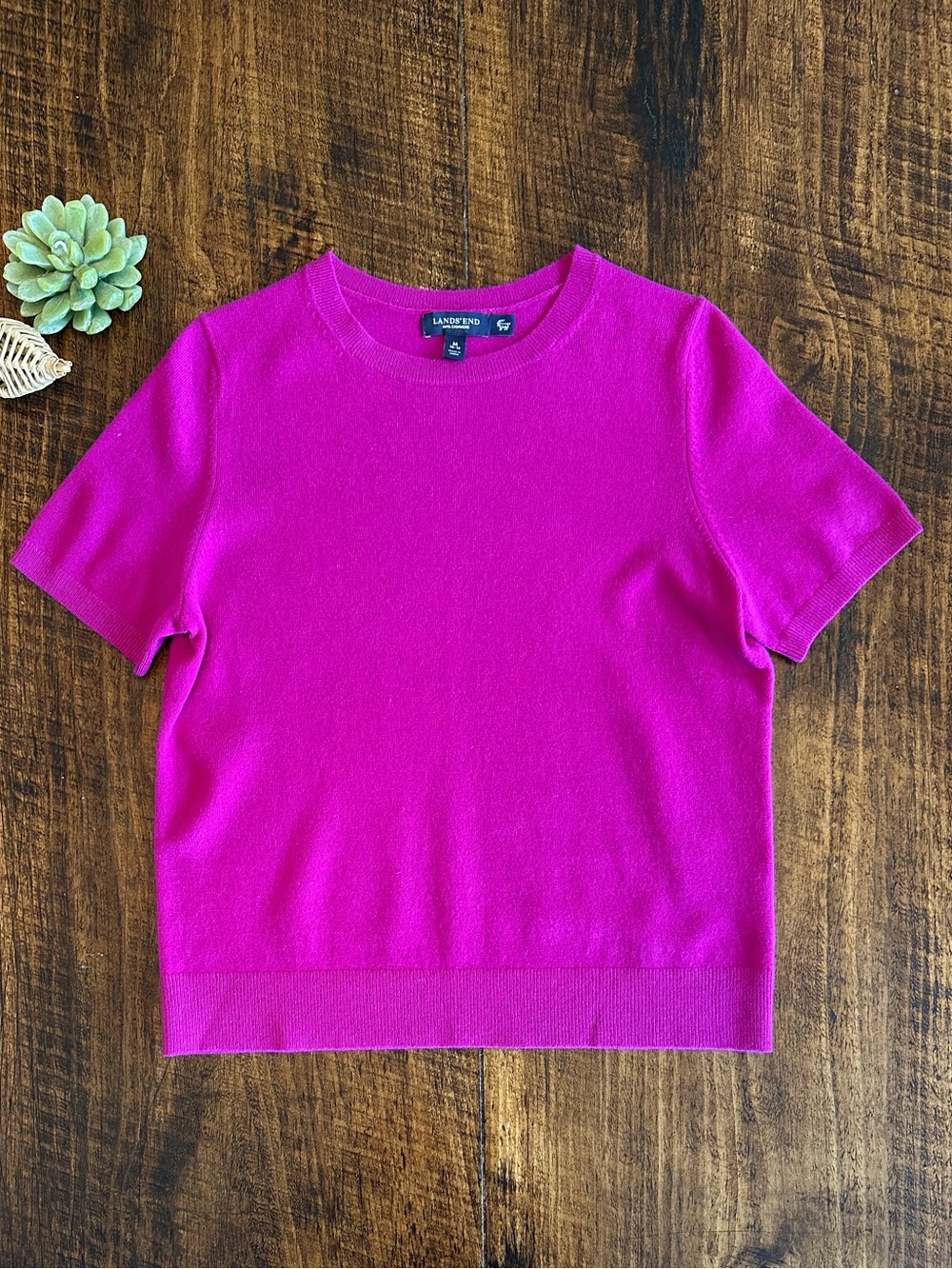 Lands’ End | 100% Cashmere Short Sleeve Crewneck Sweater Pink Magenta, Size M